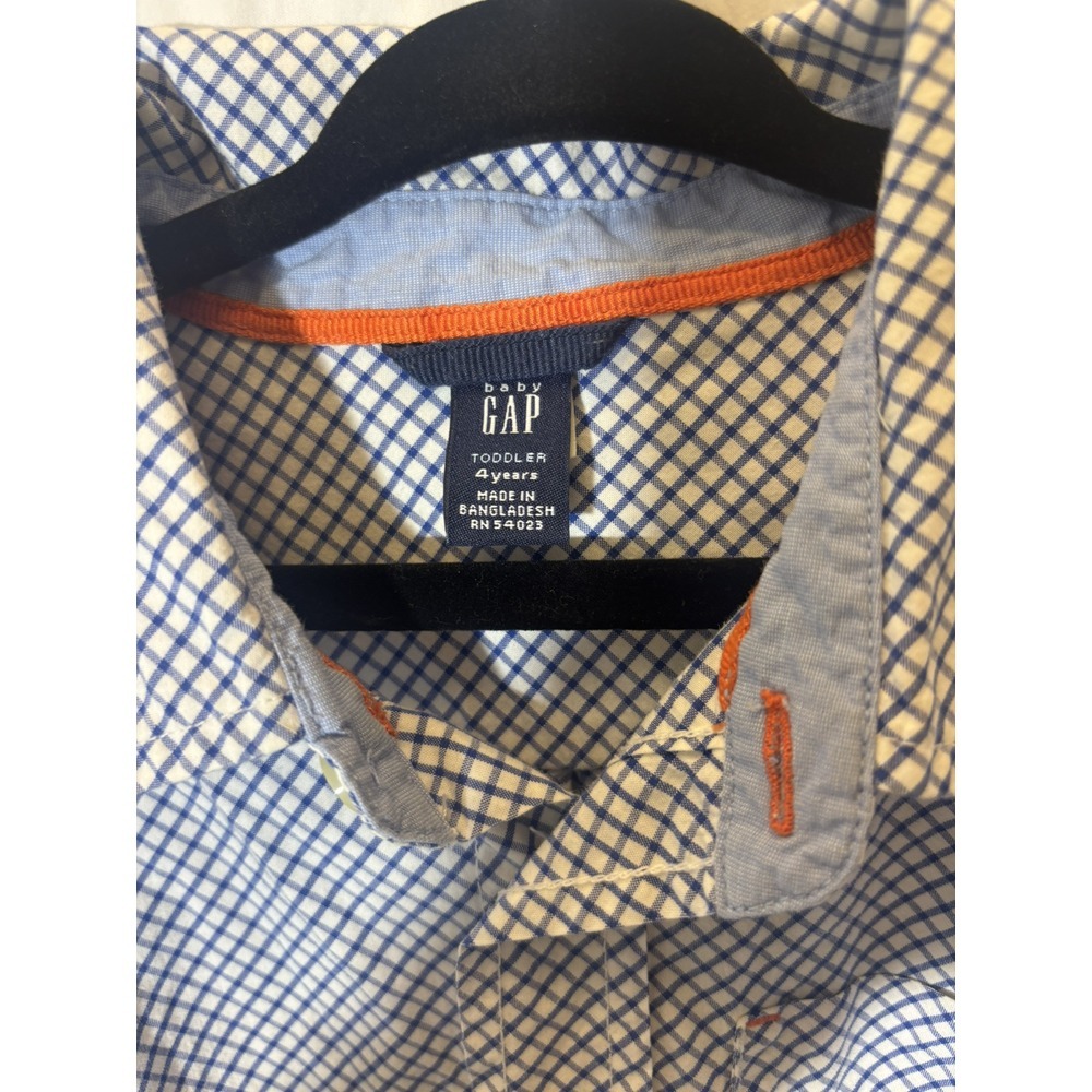 GAP Boys Button Down Shirt Size XS 4 Blue White‎ Checked Long Sleeve Collared Y7 - Picture 3 of 5